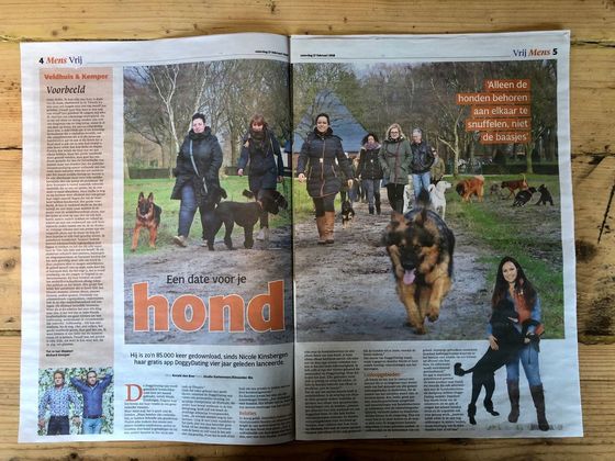 In alle edities van het Noordhollandse Dagblad stond een groot artikel over DoggyDating. De app die is bedacht door Nicole Kinsbergen en waarmee baasjes hun honden kunnen laten daten.